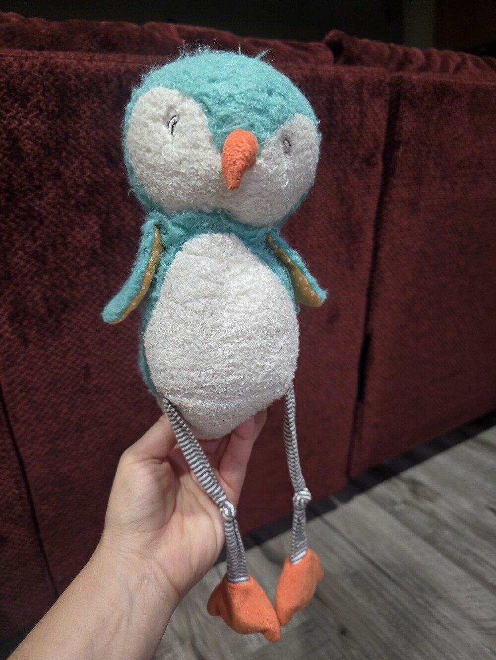 Bunnies by the Bay Teal & White Penguin Plush with Orange Beak and Feet